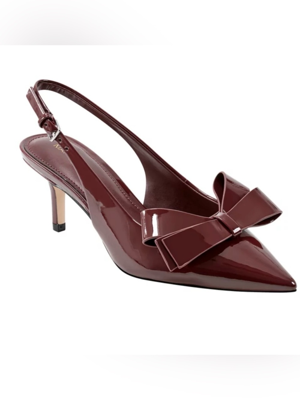 Marc Fisher Alon Patent Pointed-Toe Slingback Pump with Bow NEW